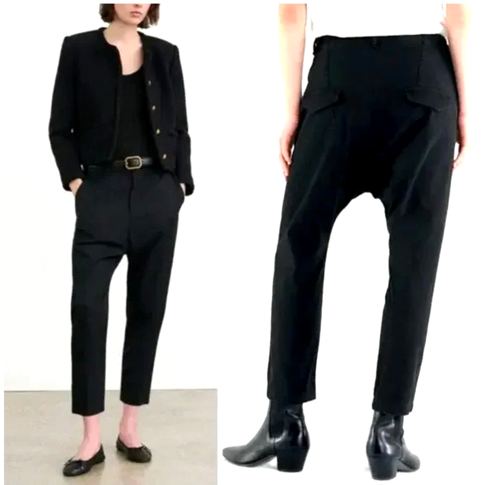 Nili Lotan 0 Slouchy PARIS Pants $495 Cotton Drop Crotch Crop Jet Black NWT!